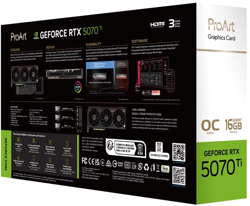 ASUS ProArt -RTX5070TI-O16G NVIDIA GeForce RTX 5070 Ti 16 GB GDDR7