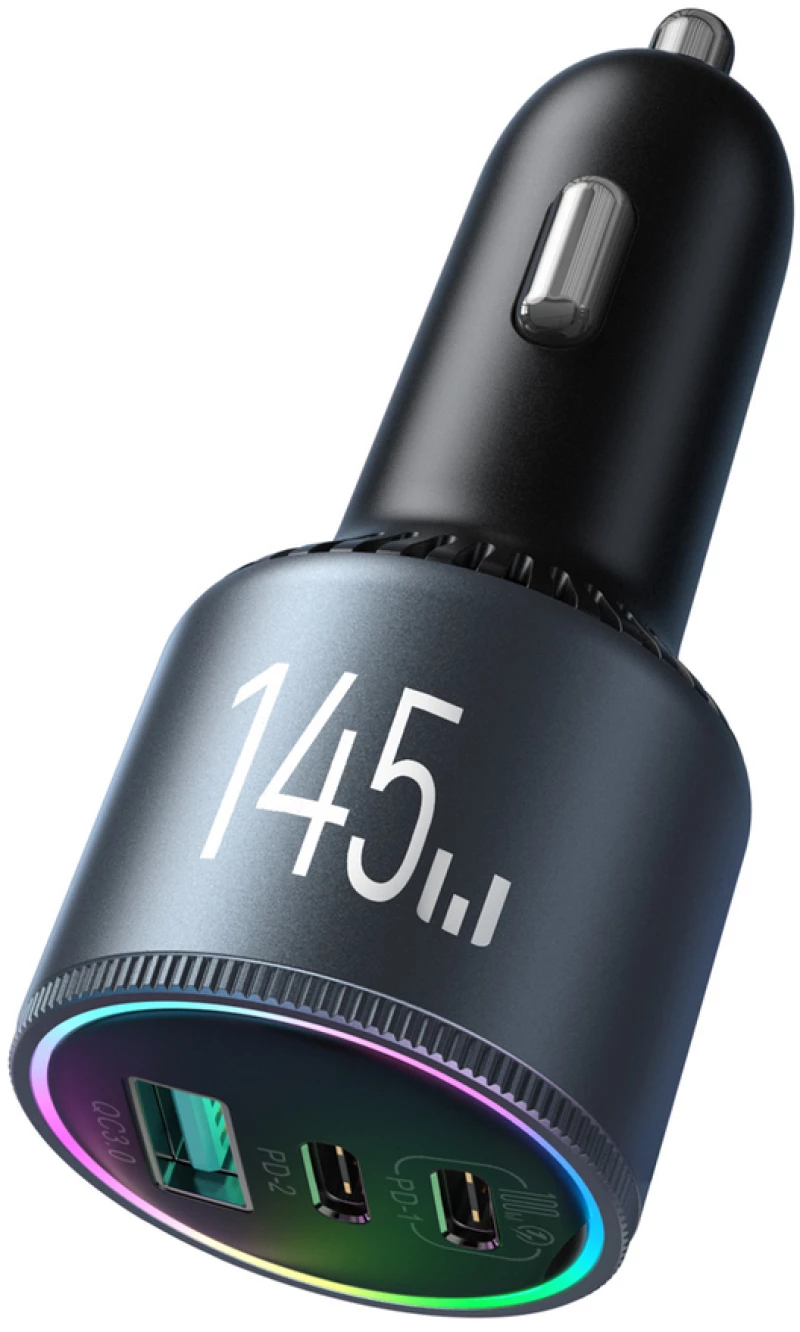 Joyroom JR-CCN07 145W Car Charger 2xUSB-C USB-A + 100W USB-C Cable - Dark Gray