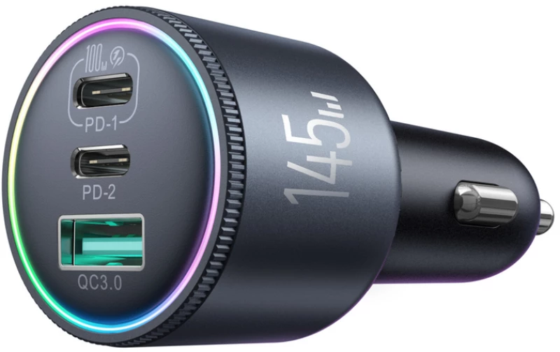 Joyroom JR-CCN07 145W Car Charger 2xUSB-C USB-A + 100W USB-C Cable - Dark Gray