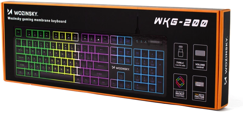 Wozinsky WKG-200 rainbow membrane gaming keyboard with scroll wheel - black