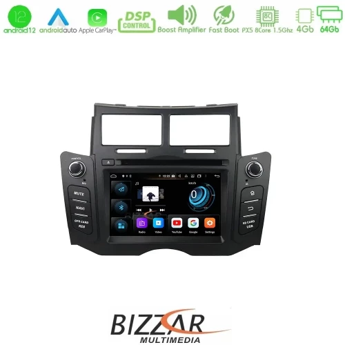 Bizzar OEM Toyota Yaris 2006-2011 8core Android12 4+64GB Navigation Multimedia (Μαύρο χρώμα) U-PX5-TY47BL