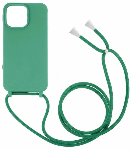 Θήκη Σιλικόνης GREEN ON με Κορδόνι Κολιέ για iPhone 13 / 14 - Ανοιχτό Πράσινο