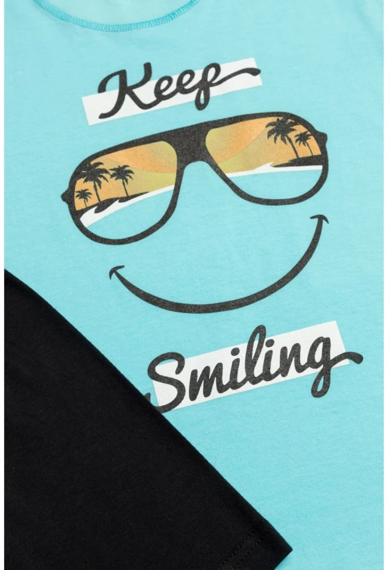 Πυτζάμα Παιδική Καλοκαιρινή Minerva Keep Smiling Τυρκουάζ No14 61958-153