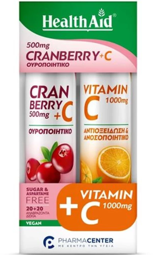 Health Aid Promo Pack Cranberry 500mg 20tabs & Vitamin C 1000mg 20tabs