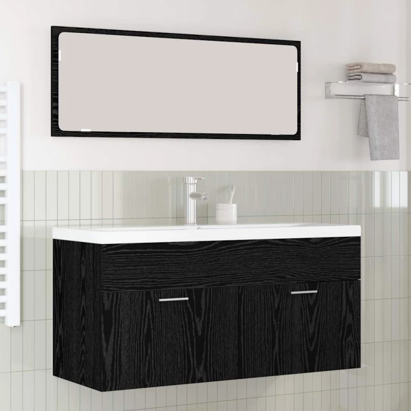 vidaXL Ντουλάπι Μπάνιου με συρτάρι Μαύρη Οξυά 100 x 38,5 x 46 cm