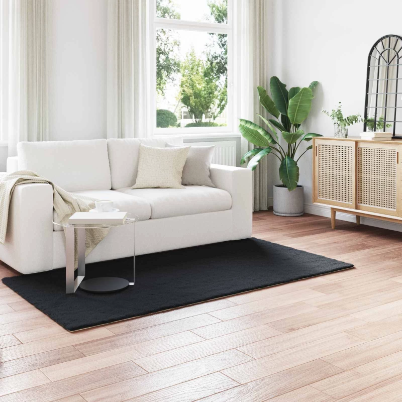 vidaXL Χαλιά Ψεύτικου Κουνελιού Olite Μαύρο 80 x 200 cm Πολυεστέρας