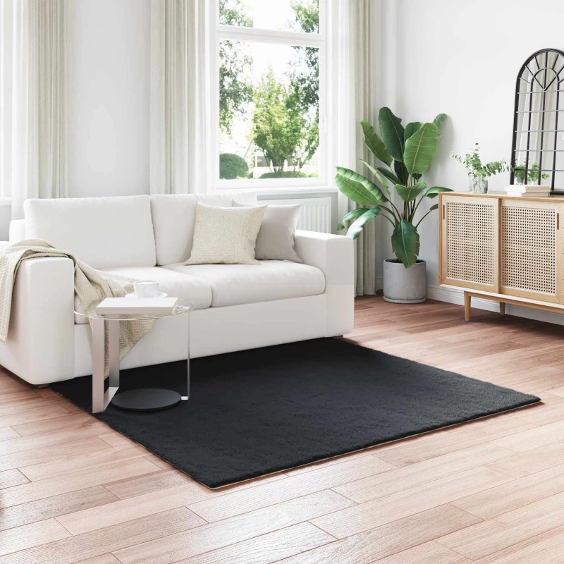 vidaXL Χαλιά Ψεύτικου Κουνελιού Olite Μαύρο 120 x 120 cm Πολυεστέρας