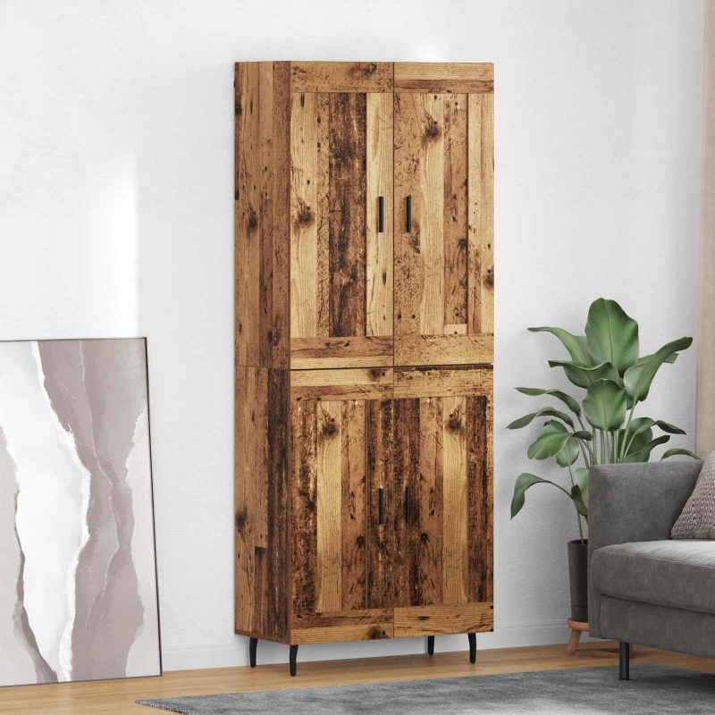 vidaXL Highboard 2 pcs Παλιό Ξύλο Σύνθετο Ξύλο και Γυαλί