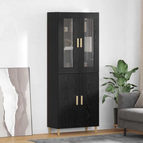 vidaXL Highboard Μαύρη Οξυά 69,5 x 34 x 180 εκ. Σύνθετο Ξύλο και Γυαλί