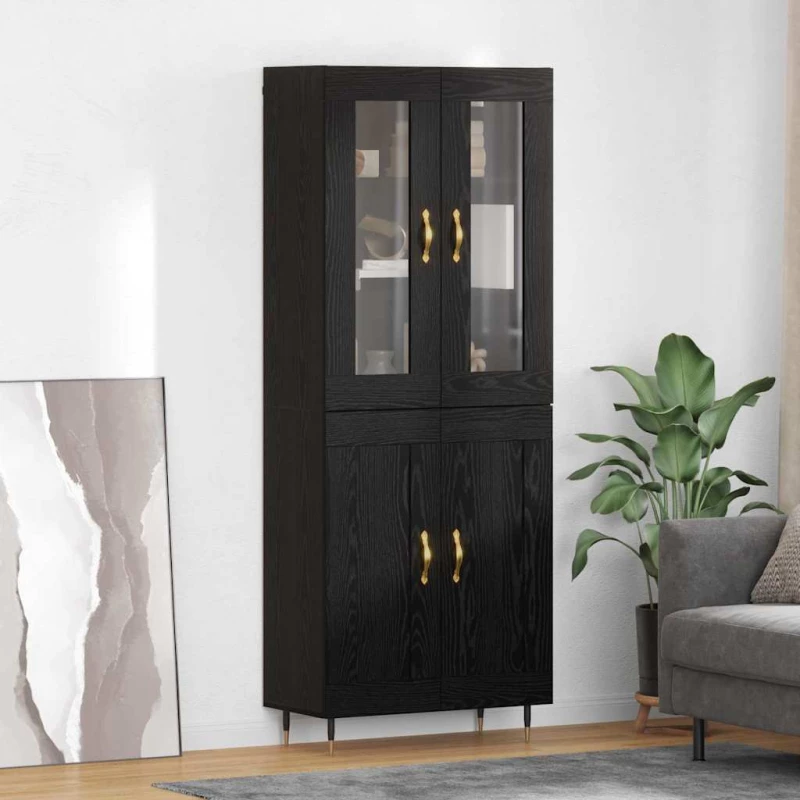 vidaXL Highboard Επιτοίχιο 2 pcs Μαύρη Οξυά 69,5 x 34 x 180 εκ.
