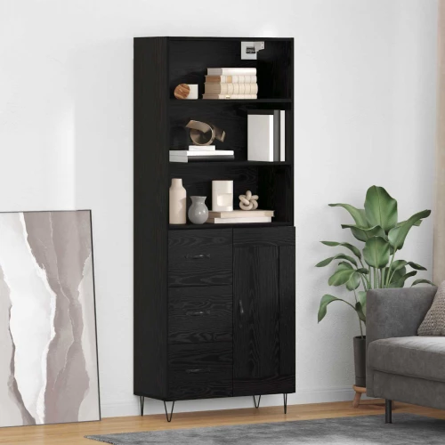 vidaXL Highboard με συρτάρι 2 pcs Μαύρη Οξυά Επεξεργασμένο ξύλο