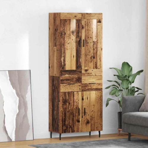 vidaXL Highboard με συρτάρι 2 pcs Παλιό Ξύλο Σύνθετο Ξύλο και Γυαλί