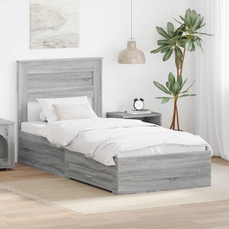 vidaXL Σκελετός Κρεβατιού Γκρίζο Σονομα 90 x 200 cm Επεξεργασμένο ξύλο