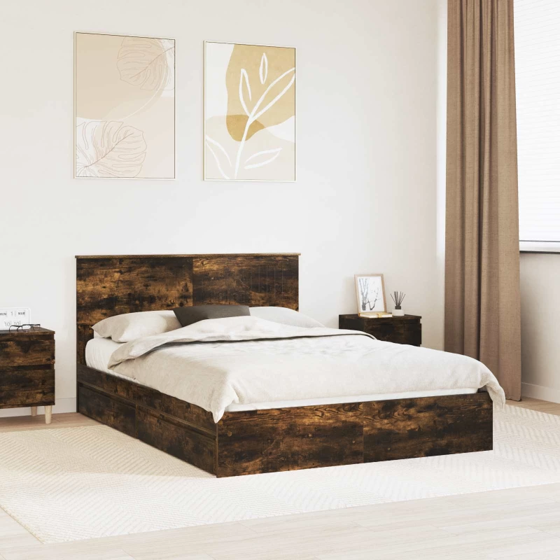 vidaXL Κρεβάτι Αποθήκης Καπνιστό Δρύς 135 x 190 cm Επεξεργασμένο ξύλο