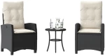 vidaXL Σετ Επίπλων Bistro 3 τεμ. Μαύρο Συνθετ. Ρατάν με Μαξιλάρια
