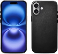 Θήκη iPhone 17 iCarer Leather Back Case With Camera Button Δερμάτινη με MagSafe & Μεταλλικό Πλαίσιο Κάμερας - Black (KJIP17250703-BK)