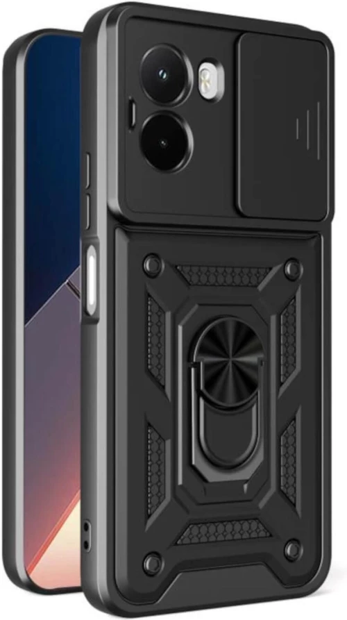 Θήκη Xiaomi Poco M7 4G Bodycell Armor Slide Ανθεκτική με Κάλυμμα για την Κάμερα & Μεταλλικό Ring Holder - Black (5206015084386)