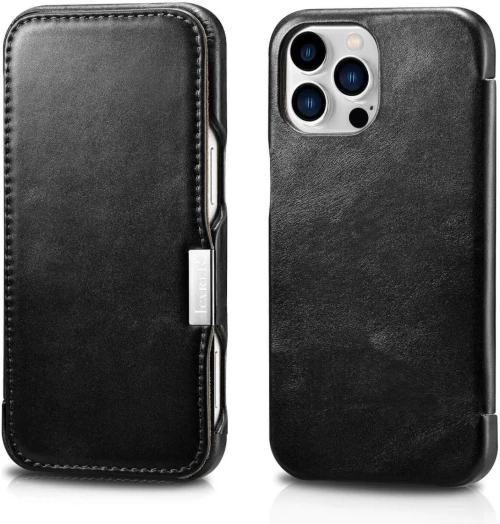 Θήκη iPhone 16 Pro iCarer Vintage Series Side-Open Flip Σκληρή Δερμάτινη με MagSafe - Black (WMI16240714-BK)