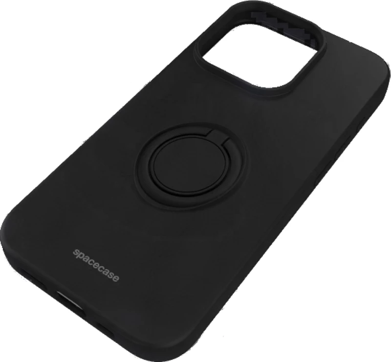 Θήκη iPhone 14 Pro Spacecase Silicone Ring Σιλικόνης με Μεταλλικό Μαγνητικό Ring Holder - Black (5905719013530)