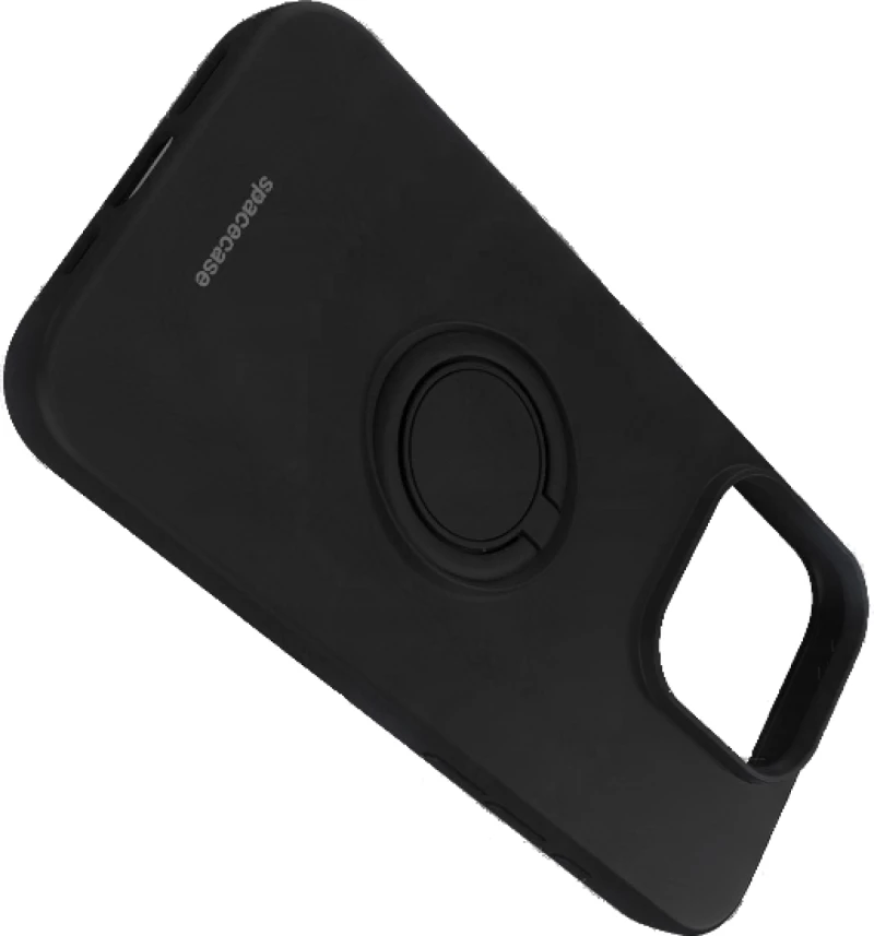 Θήκη iPhone 14 Pro Spacecase Silicone Ring Σιλικόνης με Μεταλλικό Μαγνητικό Ring Holder - Black (5905719013530)