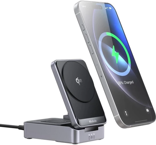 Ασύρματος Φορτιστής Mcdodo MagQ Qi2 Μαγνητική Βάση MagSafe / Qi2 για iPhone 15W / AirPods 5W / Apple Watch 2.5W με Φορτιστή Τοίχου & Καλώδιο Type-C σε Type-C - Grey (CH-5192)