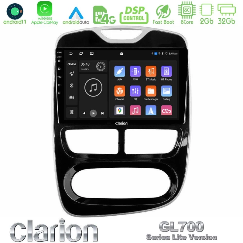 Clarion GL700 Lite Series 8Core Android11 2+32GB Renault Clio 2012-2016 Navigation Multimedia Tablet 9" Με Carplay & Android Auto