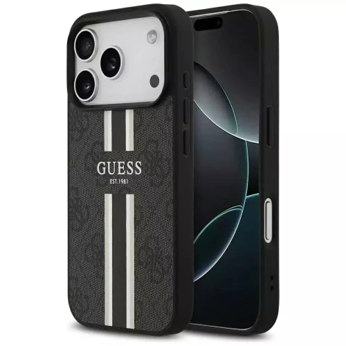 Θήκη Guess 4G Printed Stripes MagSafe με Επένδυση Συνθετικού Δέρματος για iPhone 17 Pro - Μαύρο