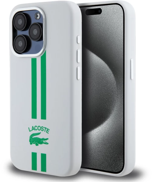 Lacoste Stripes Hard Case Θήκη προστασίας από Liquid σιλικόνη για iPhone 15 Pro Πράσινο/Λευκό