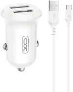 XO CC67 Mini Smart Φορτιστής Αυτοκινήτου με 2 Θύρες USB 2.4A και Καλώδιο Type-C (NB103)