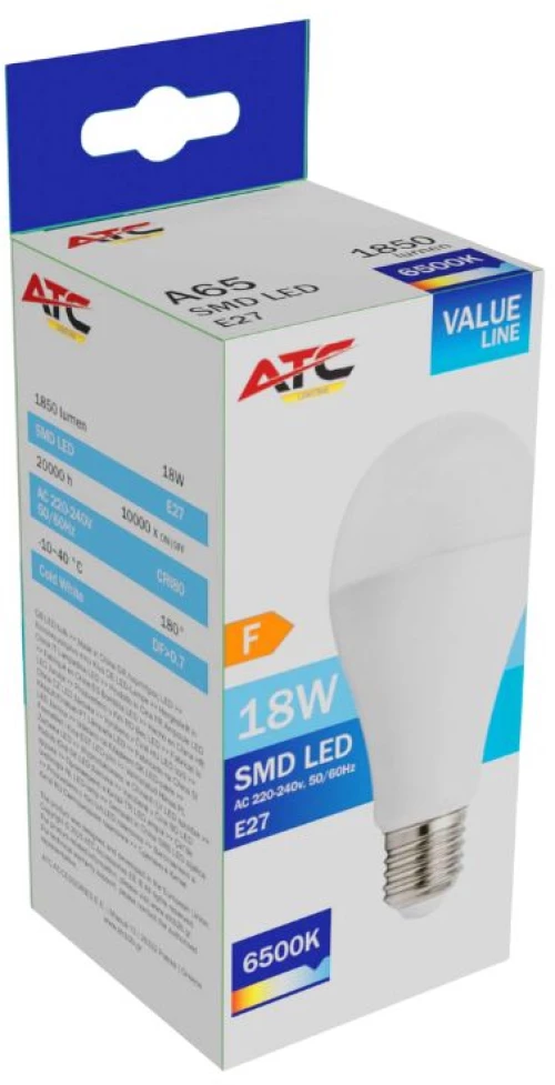 ATC SMD LED Λαμπτήρας A65 230V 18W/1850LM E27 6500K