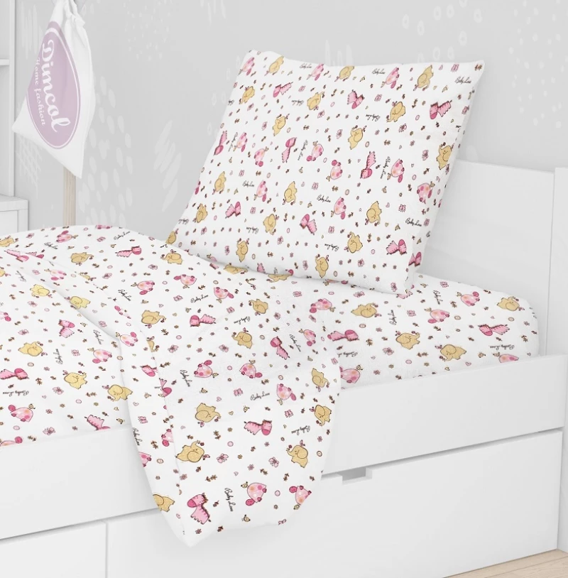 Παπλωματοθήκη Μονή 160x220 Φανελένια Elephant 072 White-Pink Dimcol