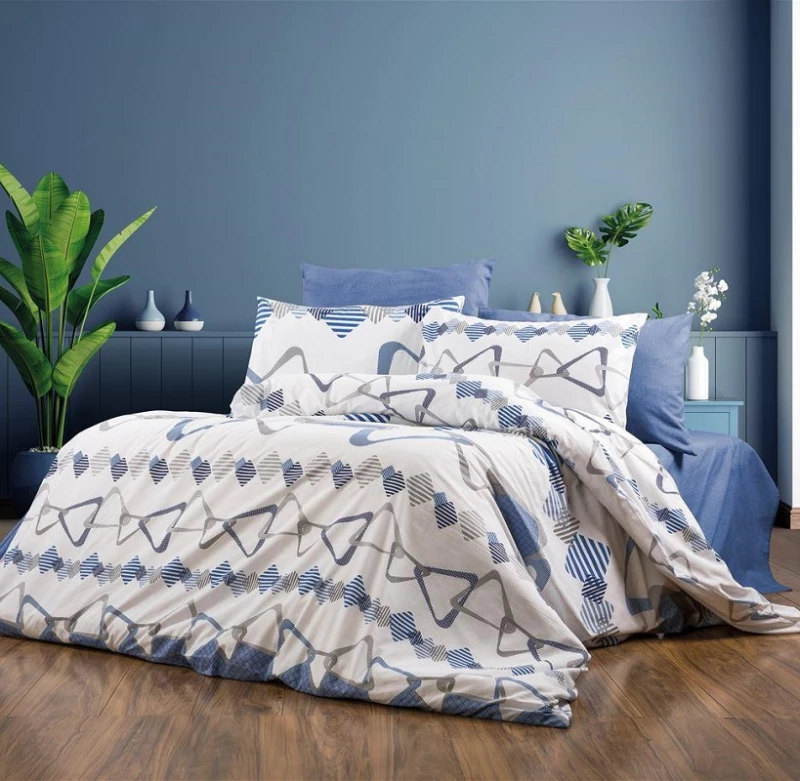 Σετ Σεντόνια Υπέρδιπλα 4τμχ (220x240) Δαρεία 489 White-Blue Dimcol
