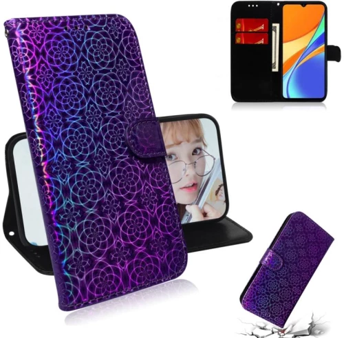 Για Xiaomi Redmi 9C Αμιγές χρώμα πολύχρωμο μαγνητικό πόρπη οριζόντια Flip PU δέρμα υπόθεση με κάτοχο & υποδοχές καρτών & πορτοφόλι & Lanyard (Μωβ)