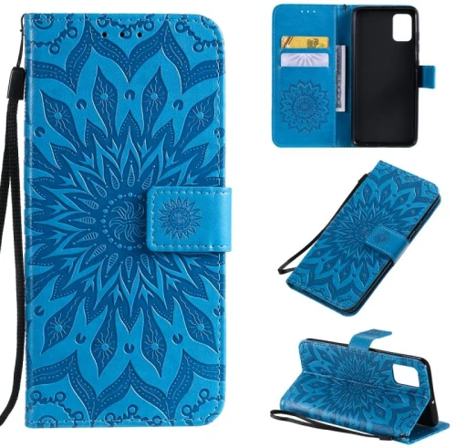 Για Galaxy A51 Sun Print Οριζόντια Flip προστατευτική θήκη με θήκη για κάρτες & υποδοχές & πορτοφόλι (Μπλε)