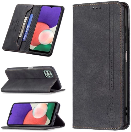 Για Samsung Galaxy A22 5G Μαγνητικό μπλοκάρισμα RFID Anti-Theft Δερμάτινη θήκη με θήκη & υποδοχές για κάρτες & πορτοφόλι (Μαύρο)