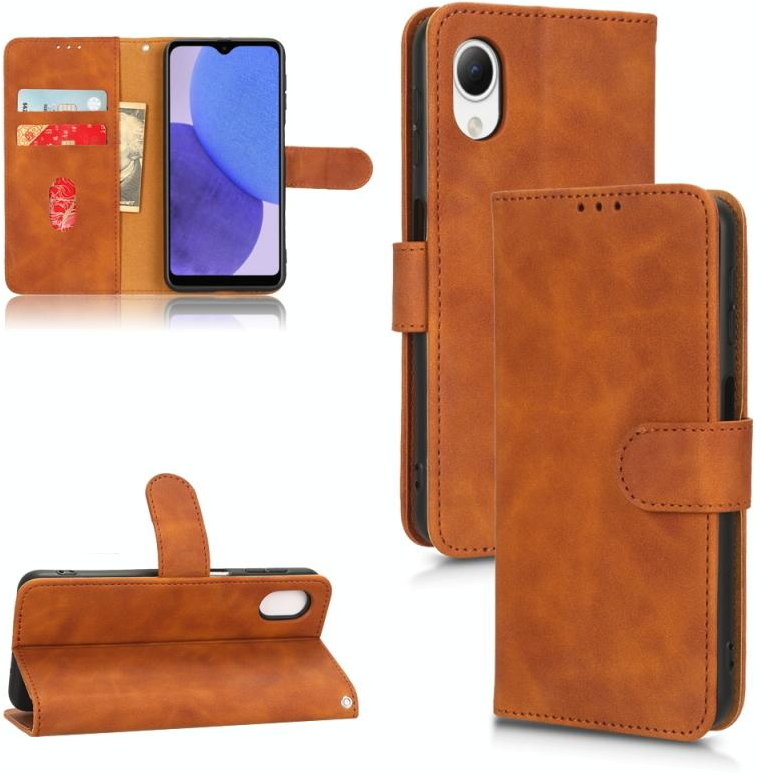 Θήκη τηλεφώνου Samsung Galaxy A23e 5G / A23 5G / A23s JP Version με μαγνητικό κλείσιμο, δερμάτινη, αίσθηση δέρματος (Καφέ)