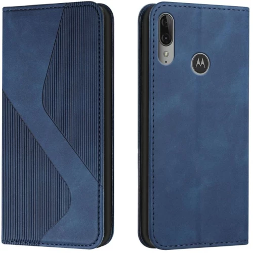 Για το Motorola Moto E6 Plus Skin Feel Magnetic S-type Solid Color Horizontal Flip Leather Θήκη with Holder & Card Slot & Wallet (Μπλε)