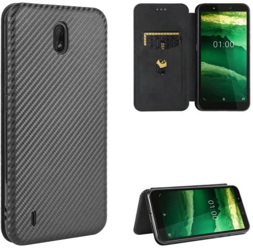 Για το Nokia C2 Carbon Fiber Texture Horizontal Flip TPU + PC + PU Leather Θήκη με υποδοχή κάρτας (Μαύρο)