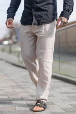 Ανδρικό Linen Pants Haris Cotton 100% col.paloma k.PNT-0713