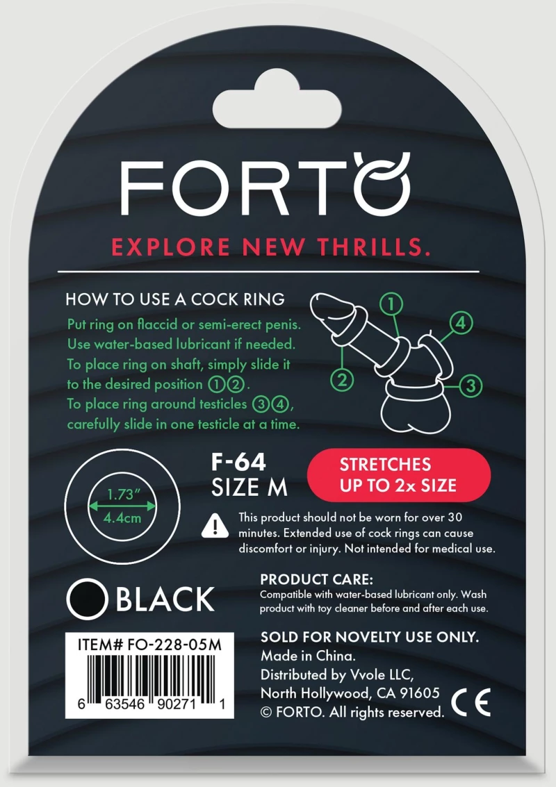 Φαρδύ Δαχτυλίδι Πέους Σιλικόνης Forto F-64 45 mm Wide Silicone Medium Cock Ring - Μαύρο