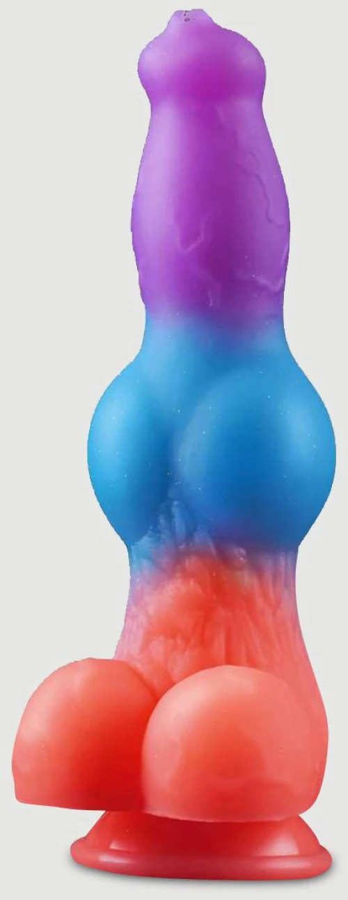 Φωσφοριζέ Dildo Σκύλου Σιλικόνης Glow In The Dark Silicone Dildo With Suction Cup - Πολύχρωμο