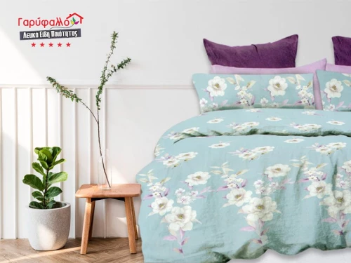 Σετ Σεντόνια Γίγας - King Size Βαμβοκασατεν 200 Κλωστών Άσπρο Λουλούδι Γαρύφαλλο 235x255