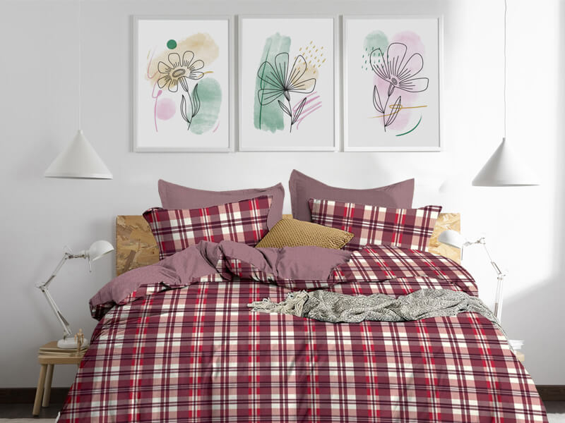 Σετ Σεντόνια Καρό Κόκκινο 100% Βαμβακερά Γαρύφαλλο - 240x260, 180x200+30