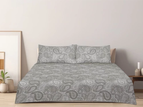 Κατωσέντονο Φανελένιο με Λάστιχο Paisly Grey 100% Βαμβακερά Γαρύφαλλο 100-180x200+32cm - 180x200+32