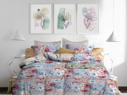 Σετ Σεντόνια Πολύχρωμα Λουλούδια 100% Βαμβακερά Γαρύφαλλο - 220x260, 160x200+30