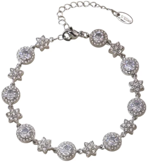 Ατσάλινο βραχιόλι με αστέρια και ζιργκόν σε ασημί τόνο (B1714)