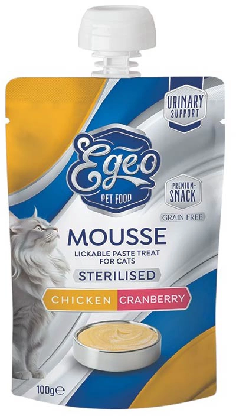 Egeo Cat Mousse Λιχουδιά Γάτας Sterilized Κοτόπουλο & Κρανμπερι 100gr