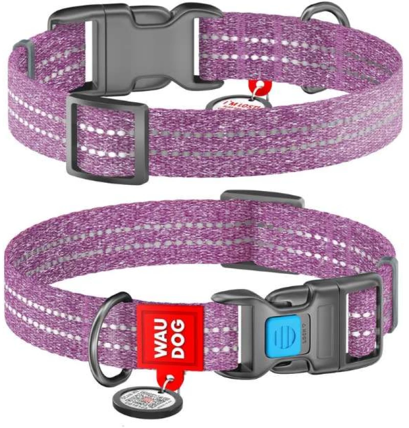 Waudog Κολάρο Σκύλου με Smart ID Reflective Purple Fastex L 25mm x 33-49cm