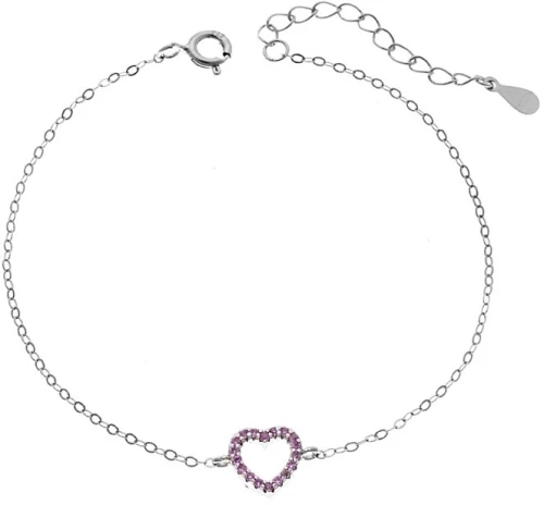 Βραχιόλι SENZA Καρδιά Rhodium Plated Ασήμι 925 Double Face Pink SSR4453SPK