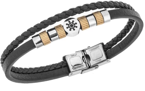Βραχιόλι Senza Men`s Steel, Black Leather Strap, με τιμόνι και χρυσά στοιχεία SSD5779SGD